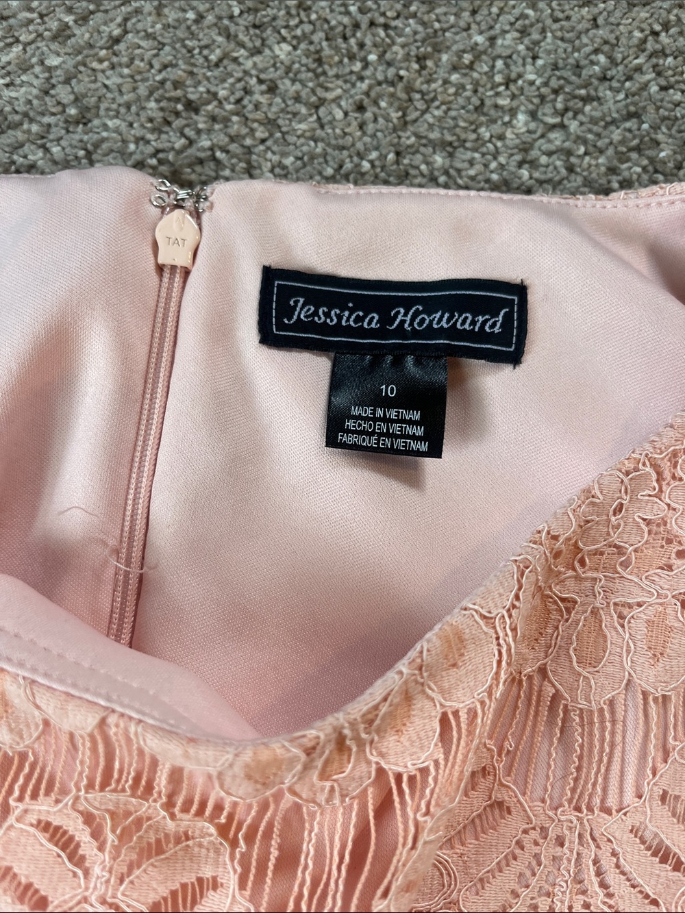 🍑🍑🍑Jessica Howard Elegant Bright Pastel Peach Boat Neck Lace Dress sz10 - Picture 5 of 16